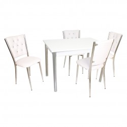 Akasya Kapitoneli Mutfak Masa Takımı (Deri) - Beyaz Akasya Kapitoneli Mutfak Masa Takımı (Deri) - Beyaz