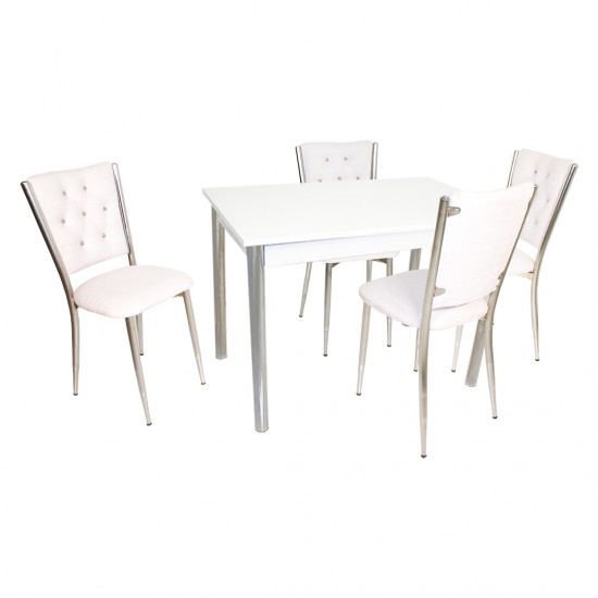 Akasya Kapitoneli Mutfak Masa Takımı (Deri) - Beyaz Akasya Kapitoneli Mutfak Masa Takımı (Deri) - Beyaz