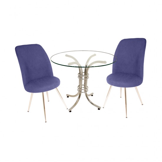 Buket Yuvarlak Cam - Saray 2li Mutfak Masa Takımı - Lacivert Buket Yuvarlak Cam - Saray 2li Mutfak Masa Takımı - Lacivert