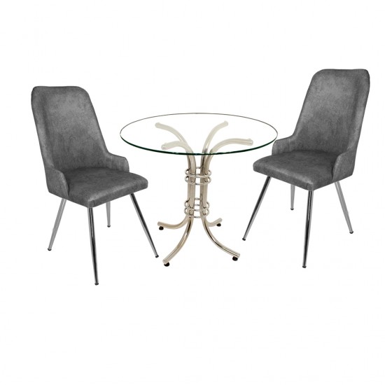 Buket Yuvarlak Cam - Çırağan 2li Mutfak Masa Takımı - Füme Buket Yuvarlak Cam - Çırağan 2li Mutfak Masa Takımı - Füme