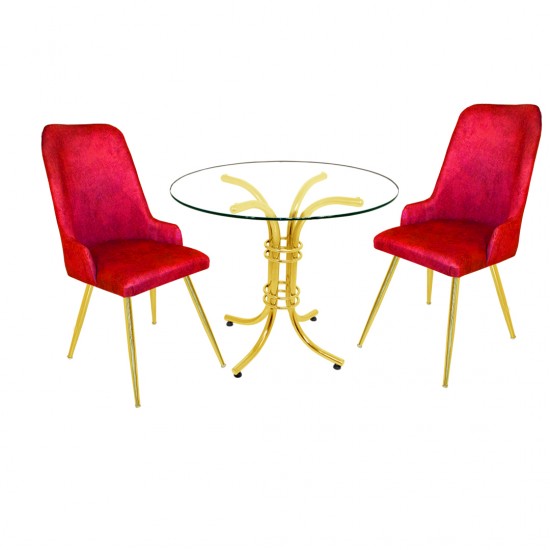 Buket Yuvarlak Gold Cam - Çırağan Gold 2li Mutfak Masa Takımı - Bordo Buket Yuvarlak Gold Cam - Çırağan Gold 2li Mutfak Masa Takımı - Bordo