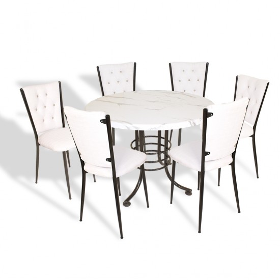 Buket Mega Werzalit Yuvarlak - Kapitoneli Mutfak Masa Takımı Q107 - Afyon Marble Beyaz Buket Mega Werzalit Yuvarlak - Kapitoneli Mutfak Masa Takımı Q107 - Afyon Marble Beyaz