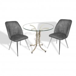 Buket Yuvarlak Cam - Nilüfer 2li Mutfak Masa Takımı - Füme Buket Yuvarlak Cam - Nilüfer 2li Mutfak Masa Takımı - Füme