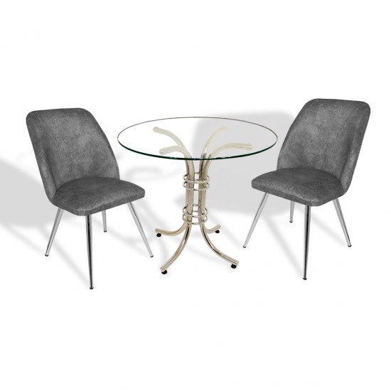 Buket Yuvarlak Cam - Nilüfer 2li Mutfak Masa Takımı - Füme Buket Yuvarlak Cam - Nilüfer 2li Mutfak Masa Takımı - Füme