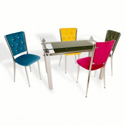 Kapitoneli Cam Mutfak Masa Takımı (Kumaş) - Gökkuşağı Kapitoneli Cam Mutfak Masa Takımı (Kumaş) - Gökkuşağı