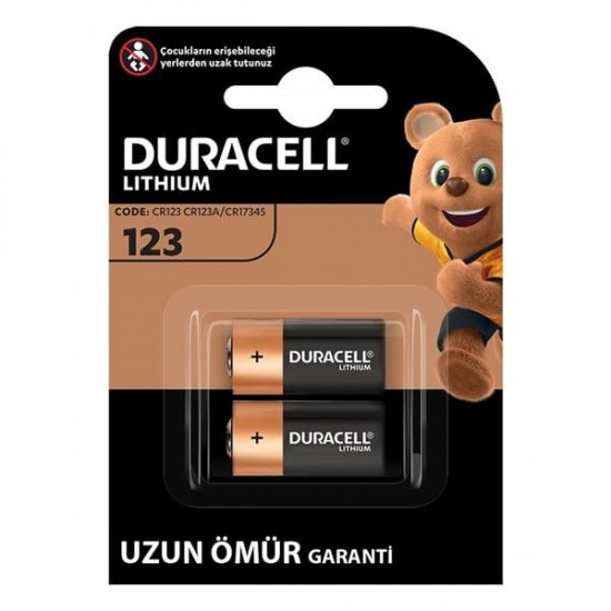 DURACELL CR123 / CR123A / CR17345 3 VOLT ŞARJLI LİTYUM PİL (2Lİ PAKET)