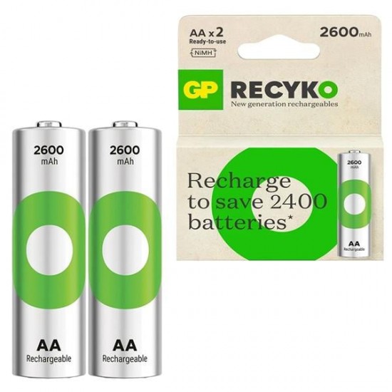 GP RECYKO 2600 MAH ŞARJLI Nİ-MH AA KALEM PİL 2Lİ PAKET