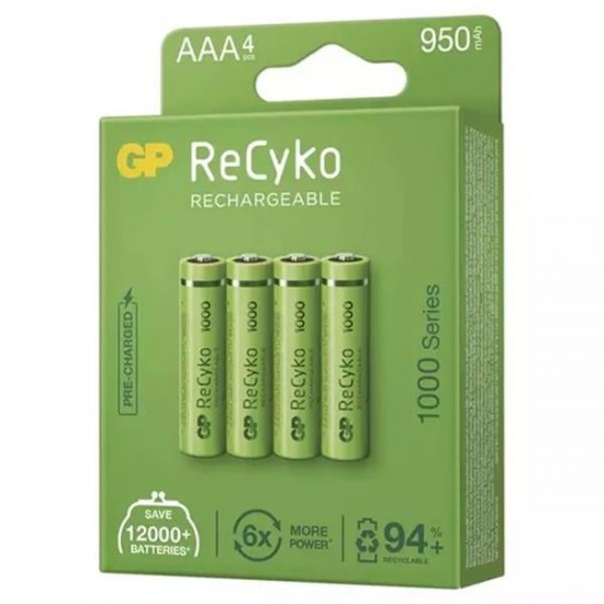 GP RECYKO 950 MAH AAA İNCE 4LÜ ŞARJLI KALEM PİL GP100AAAHCE-2EB4 (GPRHC103E001)