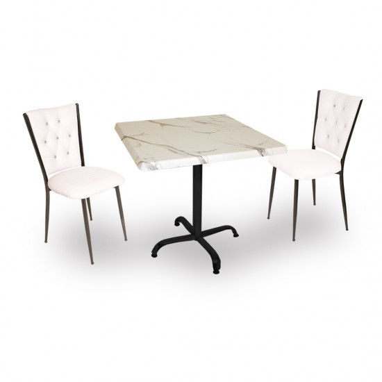 Indigo Werzalit Kare - Kapitoneli 2li Masa Takımı (80X80) - Bıanco Cararra Beyaz Indigo Werzalit Kare - Kapitoneli 2li Masa Takımı (80X80) - Bıanco Cararra Beyaz