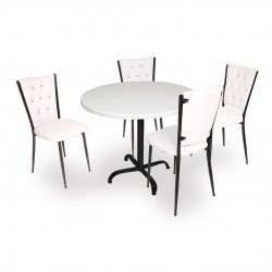 Indigo Werzalit Yuvarlak - Kapitoneli Masa Takımı (90 cm çap) - Beyaz