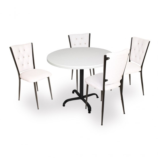 Indigo Werzalit Yuvarlak - Kapitoneli Masa Takımı (90 cm çap) - Beyaz Indigo Werzalit Yuvarlak - Kapitoneli Masa Takımı (90 cm çap) - Beyaz