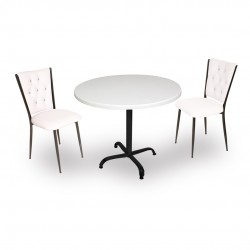 Indigo Werzalit Yuvarlak - Kapitoneli 2li Masa Takımı (70 cm çap) - Beyaz