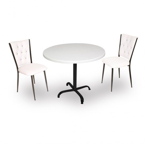 Indigo Werzalit Yuvarlak - Kapitoneli 2li Masa Takımı (80 cm çap) - Beyaz Indigo Werzalit Yuvarlak - Kapitoneli 2li Masa Takımı (80 cm çap) - Beyaz