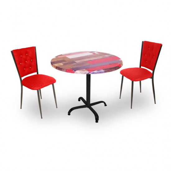 Indigo Werzalit Yuvarlak - Kapitoneli 2li Masa Takımı (90 cm çap) - Red Wood Kırmızı Indigo Werzalit Yuvarlak - Kapitoneli 2li Masa Takımı (90 cm çap) - Red Wood Kırmızı