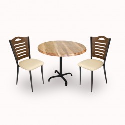 Indigo Werzalit Yuvarlak - Merdiven Tip 2li Masa Takımı (70 cm çap) - Indiana Wood Krem