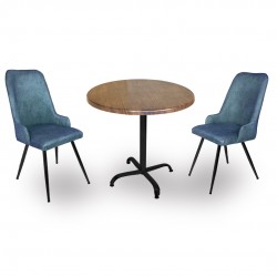 Indigo Werzalit Yuvarlak - Çırağan 2li Masa Takımı (90 cm çap) - Antik Dark Mavi