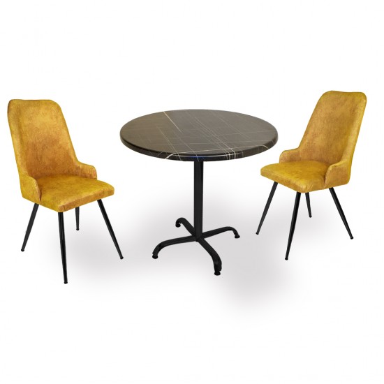 Indigo Werzalit Yuvarlak - Çırağan 2li Masa Takımı (70 cm çap) - Royal Mermer Sarı Indigo Werzalit Yuvarlak - Çırağan 2li Masa Takımı (70 cm çap) - Royal Mermer Sarı