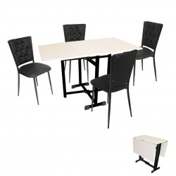 Kanatlı Katlanır - Kapitoneli Mutfak Masa Takımı (Deri) - Siyah Kanatlı Katlanır - Kapitoneli Mutfak Masa Takımı (Deri) - Siyah