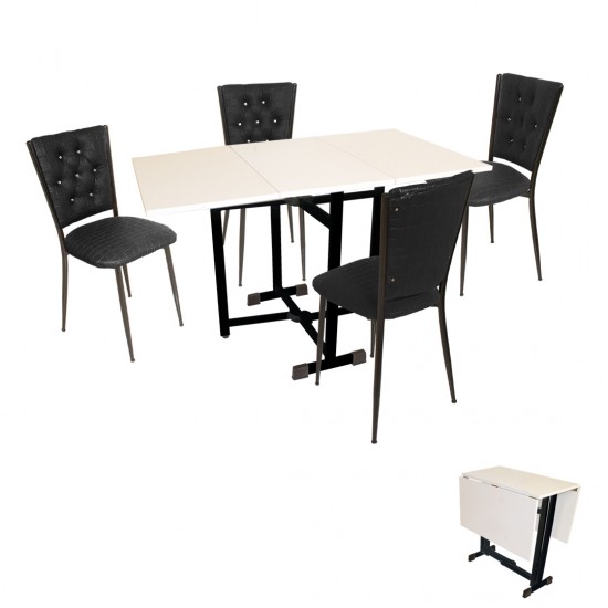 Kanatlı Katlanır - Kapitoneli Mutfak Masa Takımı (Deri) - Siyah Kanatlı Katlanır - Kapitoneli Mutfak Masa Takımı (Deri) - Siyah