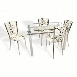 Kapitoneli Cam Mutfak Masa Takımı (Deri) - Yeşil Çiçek Kapitoneli Cam Mutfak Masa Takımı (Deri) - Yeşil Çiçek