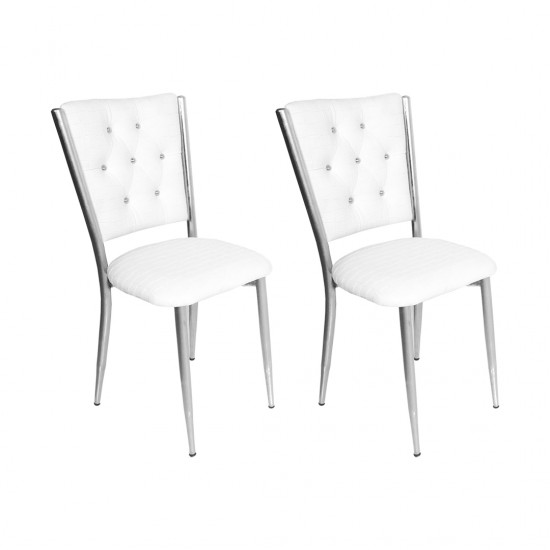Kapitoneli Sandalye (Deri) (2 Adet) - Beyaz Kapitoneli Sandalye (Deri) (2 Adet) - Beyaz