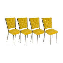 Kapitoneli Sandalye (Kumaş) (4 Adet) - Sarı