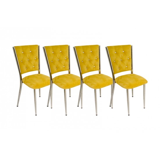 Kapitoneli Sandalye (Kumaş) (4 Adet) - Sarı Kapitoneli Sandalye (Kumaş) (4 Adet) - Sarı