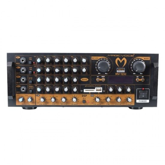 MAGICVOICE MV-1232 2*80W USB/SD BT UK-BALANS 4 MİK GİRİŞ-4 HOP ÇIKIŞLI STEREO TRAFOSUZ MIXER KÜP ANFİ