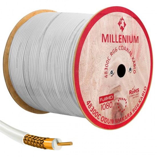 MILLENIUM Anten Kablosu RG6 U4 48 Tel Bakır Kaplama 300 Metre