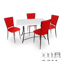 Moden Katlanır Werzalit-Kapitoneli Mutfak Masa Takımı - Kırmızı Moden Katlanır Werzalit-Kapitoneli Mutfak Masa Takımı - Kırmızı