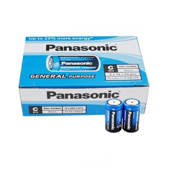 PANASONIC R14BE/2PS MANGANEZ ORTA C BOY 24LÜ PİL (PAKET FİYATI)