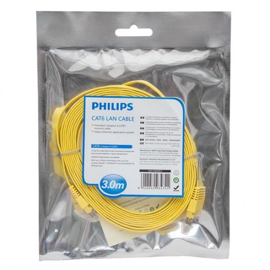 PHILIPS SWA1949W/93-3 SARI YASSI FLAT UTP 3 METRE POŞETLİ CAT6 KABLO