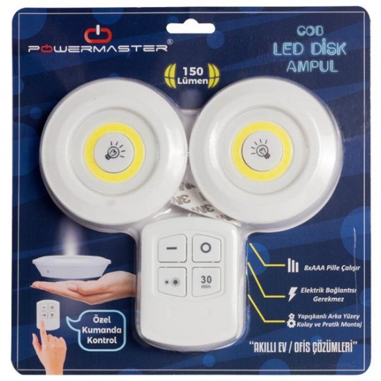 POWERMASTER 150 LÜMEN COB LED YUVARLAK BEYAZ KUMANDALI ÇİFT AMPÜL