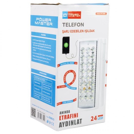 POWERMASTER PM-23800 24 LEDLİ TELEFON ŞARJ EDEBİLEN IŞILDAK (6V4A AKÜLÜ * POWERBANK ÖZELLİKLİ)