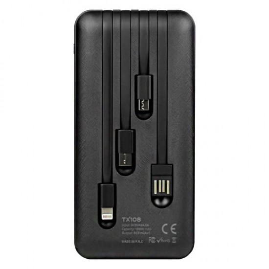 POWERWAY TX108 10000 MAH SİYAH GÖSTERGELİ EKSTRA KABLOLU 4 ÇIKIŞLI POWERBANK