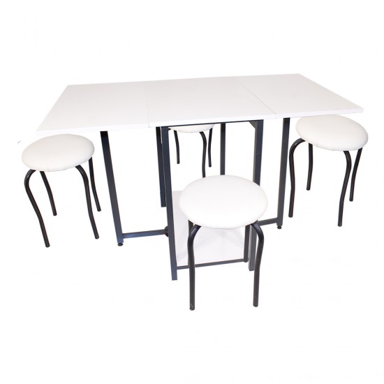 Açılır Masa Depolu - Tabureli Takım - Beyaz Açılır Masa Depolu - Tabureli Takım - Beyaz