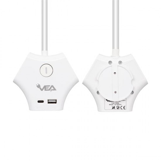 VEA VE-G903YC 3LÜ USB+ TYPE-C GİRİŞLİ ANAHTARLI 1.5 METRE GRUP PRİZ