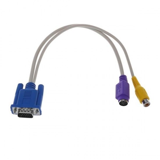 VGA 15 PIN ERKEK  / 1 RCA DİŞİ+MINI DIN DİŞİ 10 CM KABLO