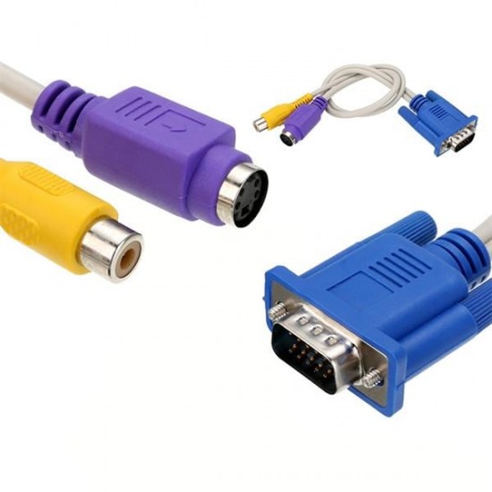 VGA 15 PIN ERKEK  / 1 RCA DİŞİ+MINI DIN DİŞİ 10 CM KABLO