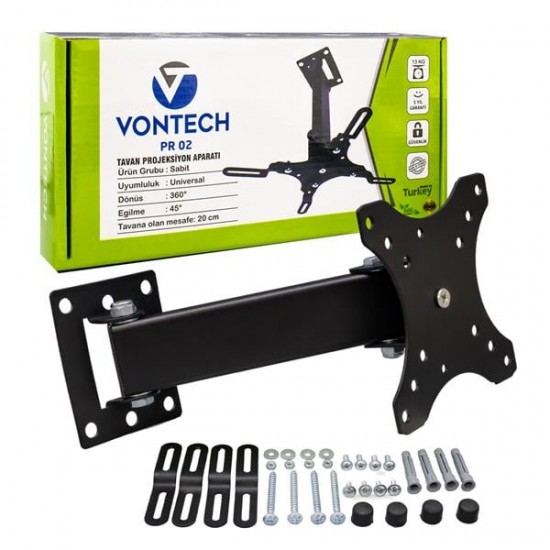 VONTECH PR-02 20 CM 360 DERECE TELESKOPİK TAVAN PROJEKSİYON ASKI APARATI