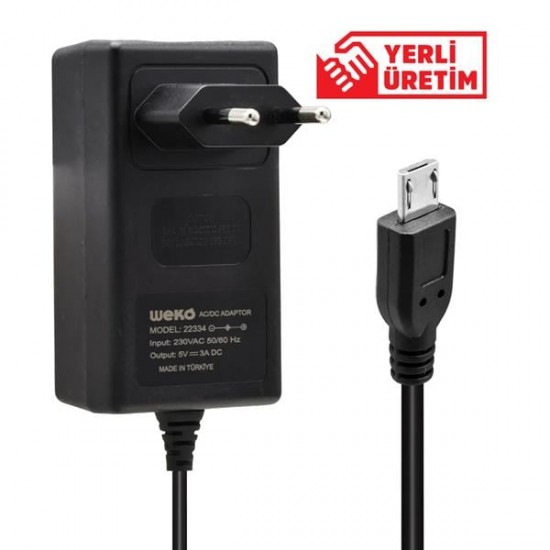 WEKO 5 VOLT - 3 AMPER MICRO USB UÇLU YERLİ ÜRETİM PRİZ TİPİ ADAPTÖR