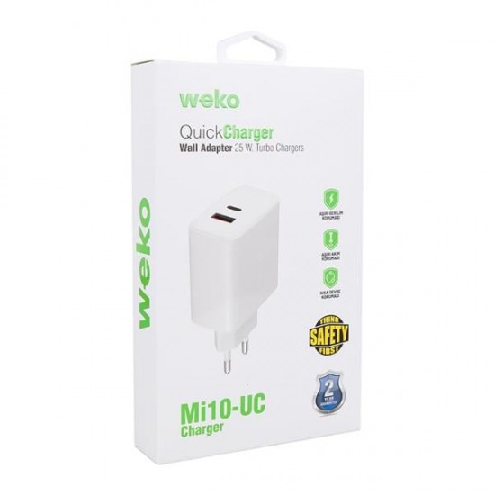 WEKO WK-21446 Mİ10-UC 25 WATT 3.0 AMPER TYPE-C + USB ŞARJ BAŞLIK ADAPTÖRÜ