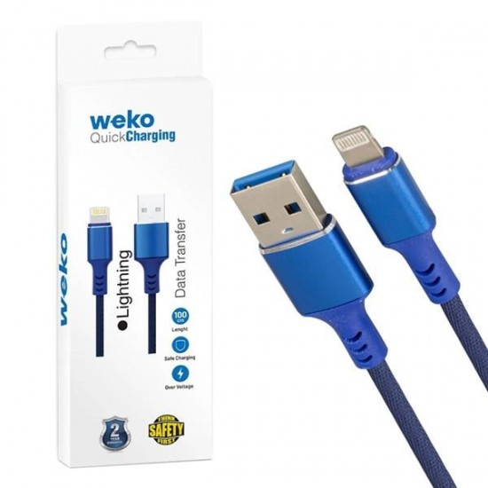 WEKO WK-22025 USB TO LIGHTNING ÖRGÜLÜ SİYAH 1 MT ŞARJ KABLOSU (NO:14)