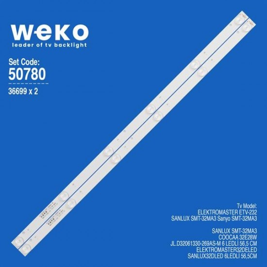 WKSET-5780 36699X2 JL.D32061330-269AS-M 6 LEDLİ 56,5 CM 3V  2 ADET LED BAR