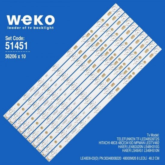 WKSET-6451 36206X10 LE48D8-03(D) PN:30348008220  48000M26  10 ADET LED BAR