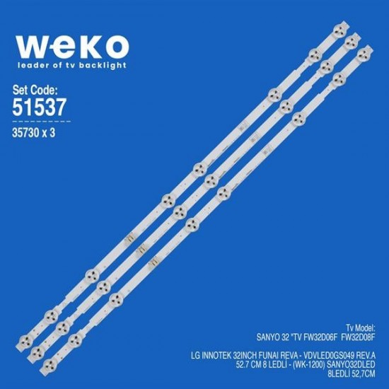 WKSET-6537 35730X3 LG INNOTEK 32INCH FUNAI REVA - VDVLED0GS049 REV.A  3 ADET LED BAR