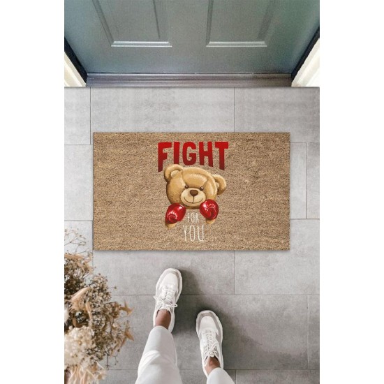 Bej Kapı Önü Paspası Fight For You Ayıcık Desen  K-3321