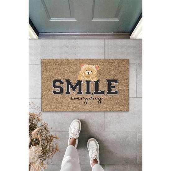 Bej Kapı Önü Paspası Smile Everyday Ayıcık Desen  K-3360