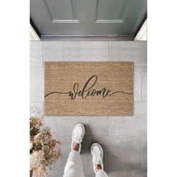 Dijital Baskı Kahverengi İtalik Yazılı Welcome Dekoratif Kapı Paspası K-2004 Dijital Baskı Kahverengi İtalik Yazılı Welcome Dekoratif Kapı Paspası K-2004