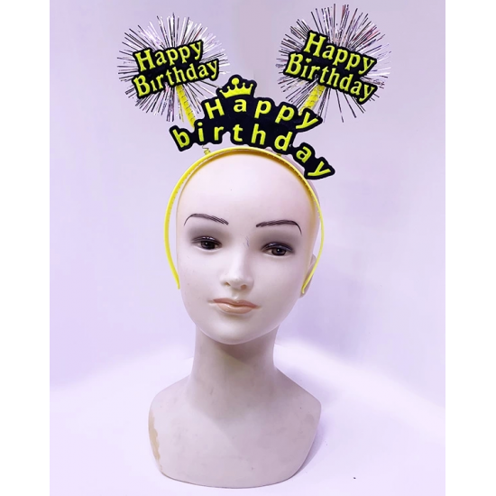 Happy Birthday Püsküllü Neon Sarı Renk Doğum Günü Tacı 22x19 Cm